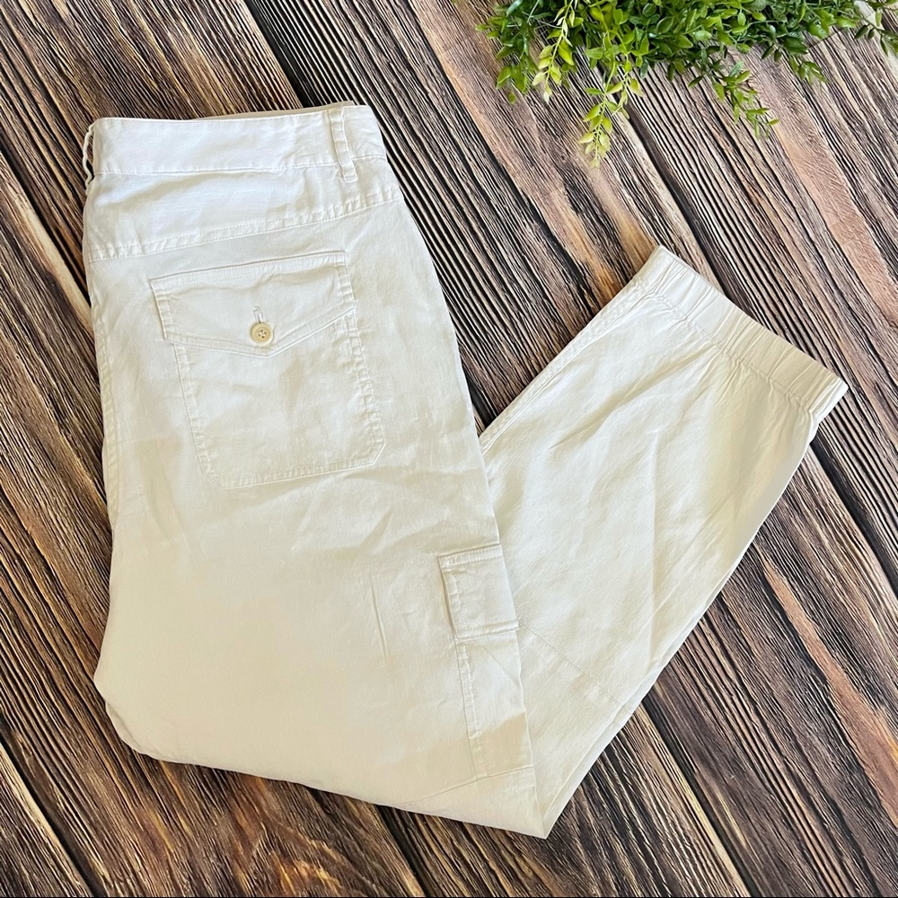 Theory White Linen Blend Utility Cargo Pants Hannon Women Size 12 High Waist